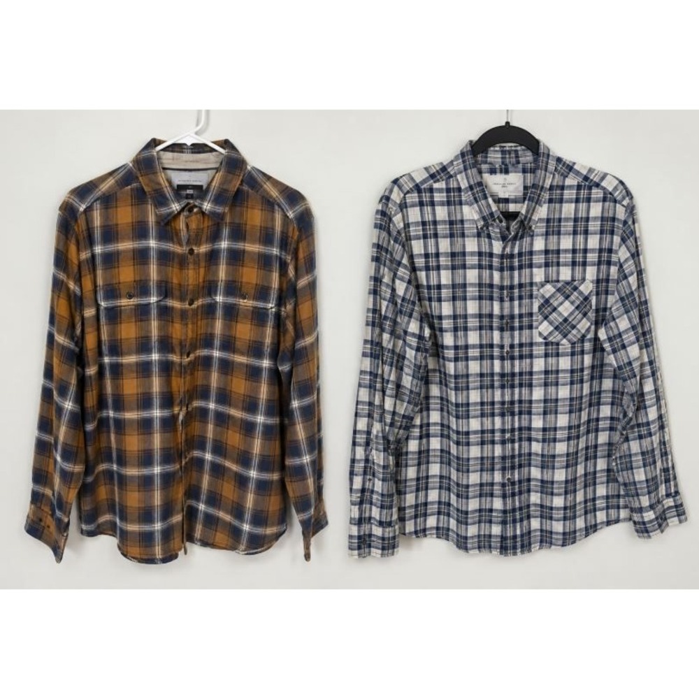 Marmot Rip Curl Size Large Plaid Button Down Mens Shirt Bundle Brown Blue